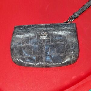 Coach Madison Croc Embossed Leather Wristlet In Gray